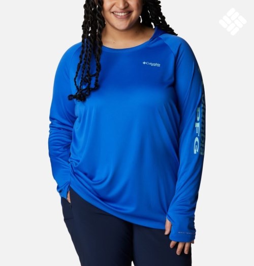 Women's Columbia PFG Tidal Tee Hoodie Blue | Plus Size CA-M5016